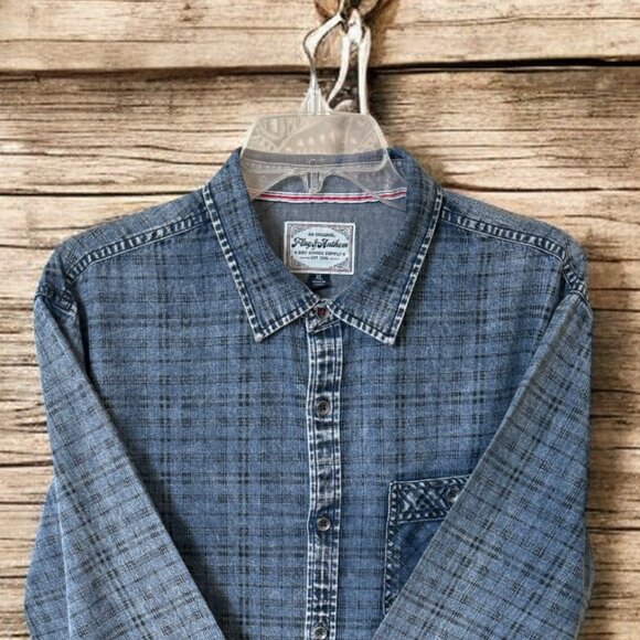 Flag & Anthem 100% Cotton Pre Washed Pre Faded Denim Long Sleeve Button Down - Picture 5 of 9